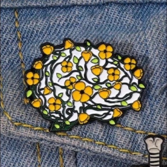Floral Brain Network Enamel Pin Daisy Chain Neurology Science Lanyard Badge Gift - Picture 2 of 10